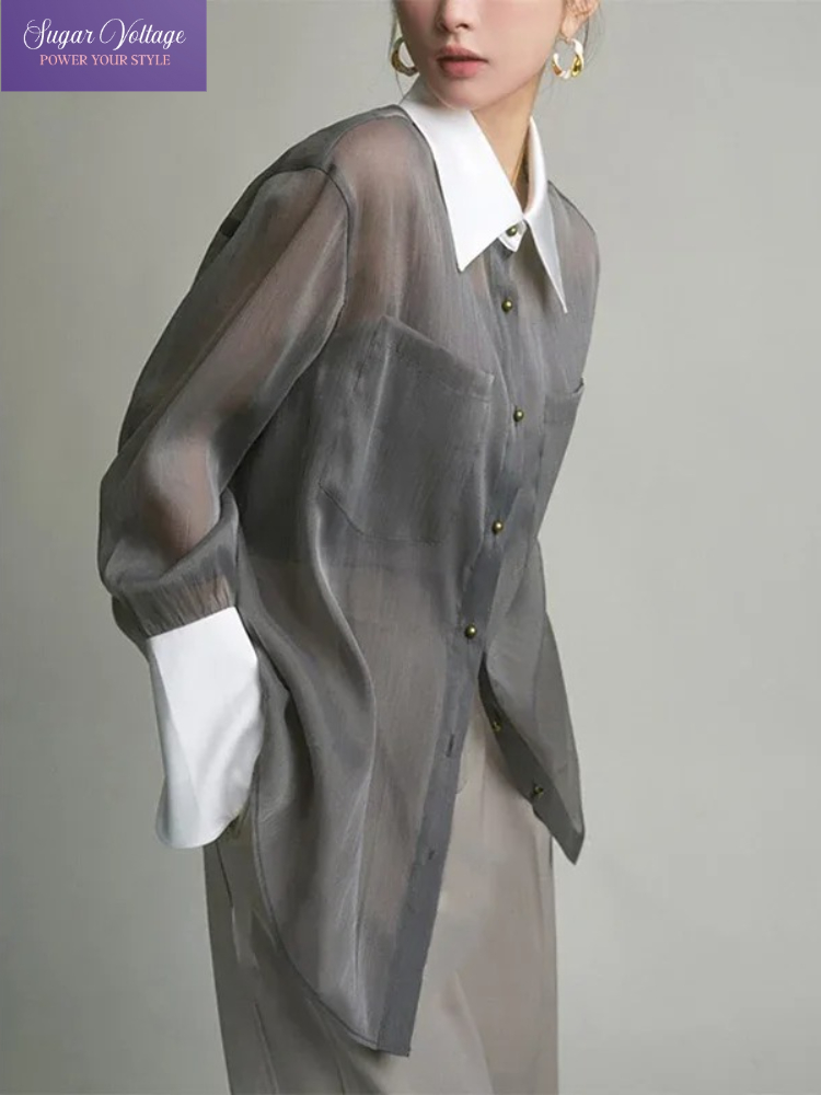 Luxury Lifestyle Women - French Luxury Vintage Sheer Chiffon Shirt