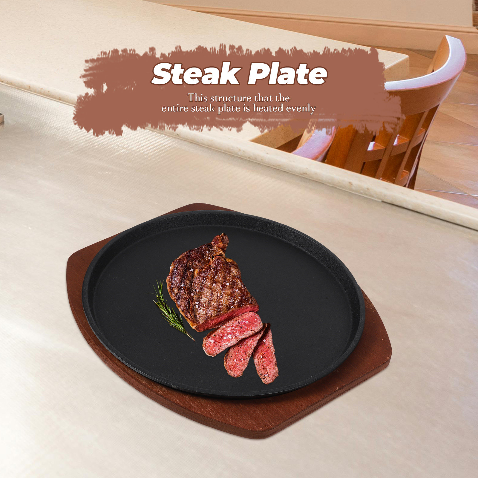 1Set Iron Steak Grill Plate wi - огляд і ціна Wooden Serving Tray