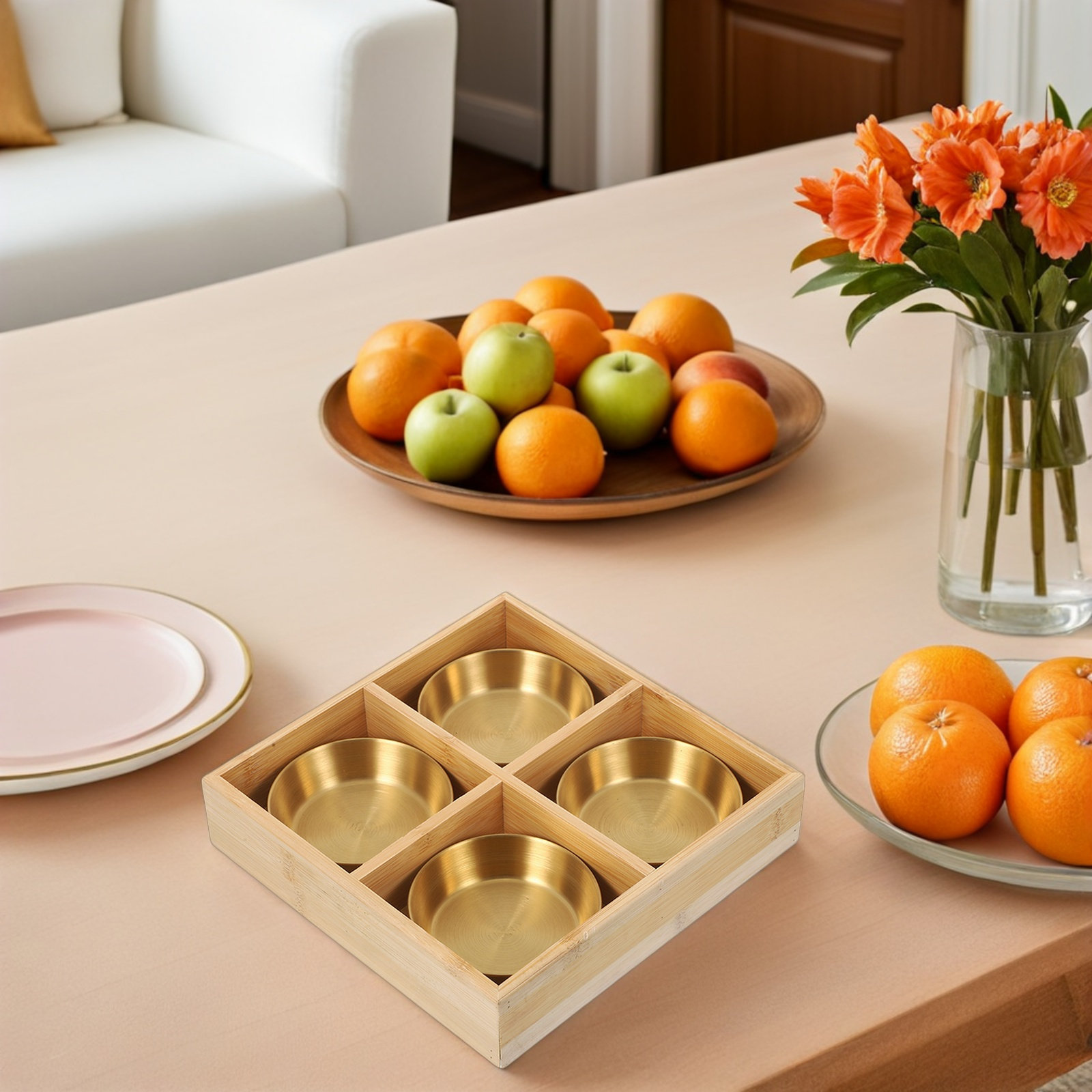 1Set Four-Compartment Bamboo S - огляд і ціна Wooden Serving Tray
